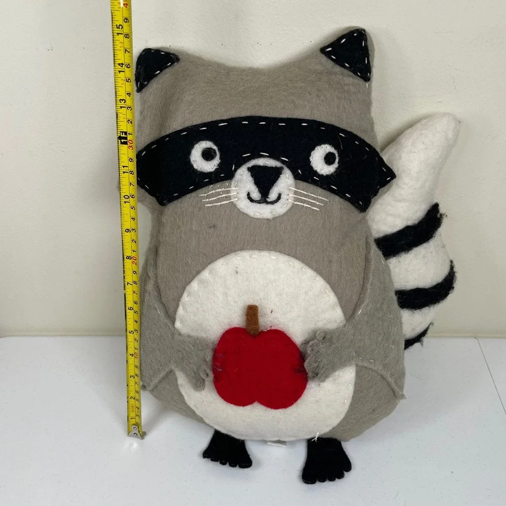 DZi Woolies Nepal Wool Raccoon Plush Pillow Handmade‎ Felt Artisan Crafted Decor